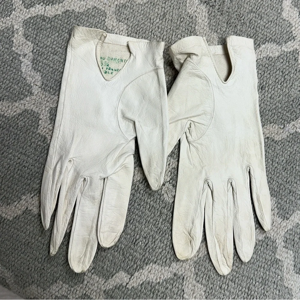 Vintage French Kid Leather Gloves – Size 6¾ – Cream White – Made in France